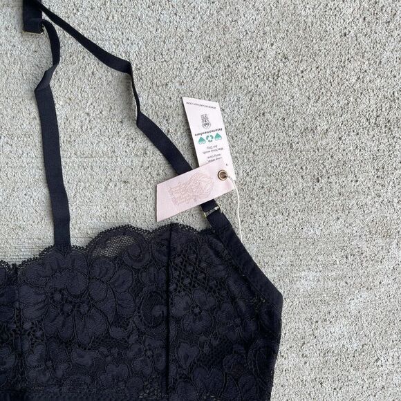 HAH by Free People Hook Up Demi Bra Size Medium‎ Black Underwire Floral Lace NEW - Picture 4 of 8